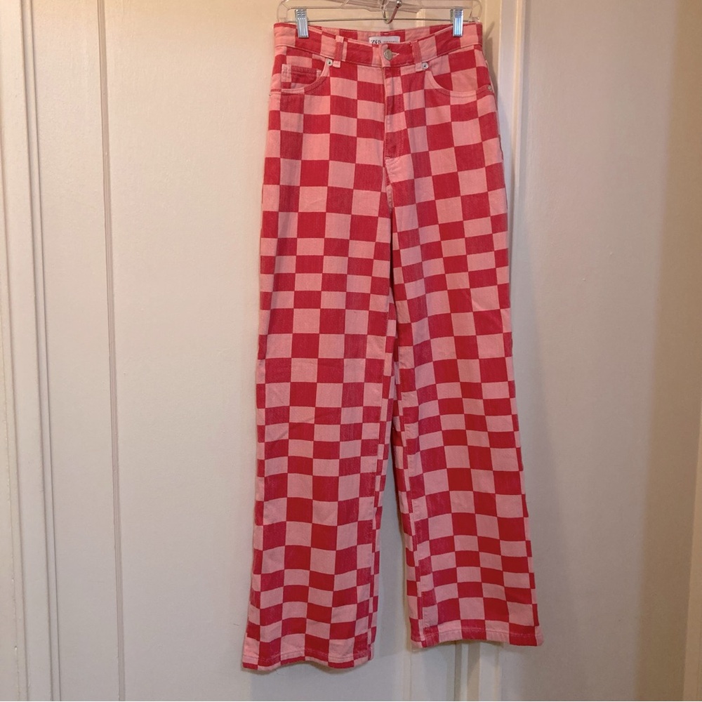 ZARA wide leg checkered print jeans